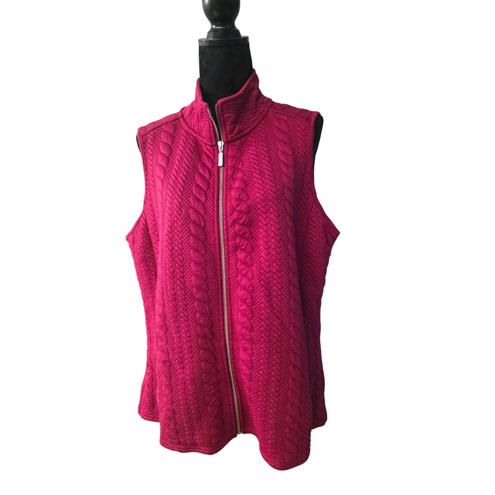 Coldwater Creek Women XL Quilted Cable Knit Full Zip Mock Neck Vest Red